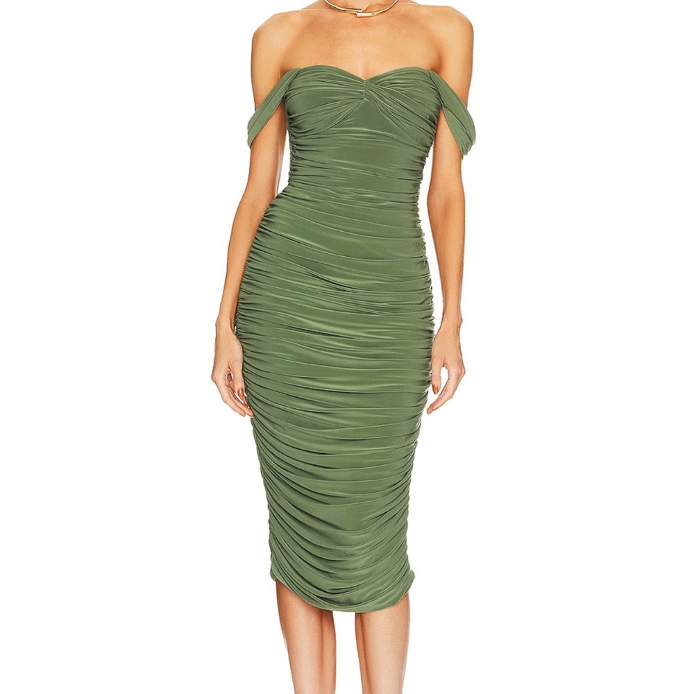 Norma Kamali Strapless Olive Dress